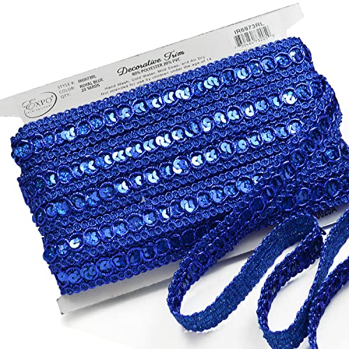 Trims By The Yard Trish Sequin Metallic Braid Royal Blue | (10 Yard Cut) Trim #TOP2