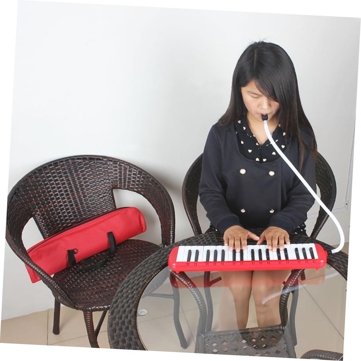 Melodica a 37 Tasti, Strumento Musicale con Custodia | Abs Rosso, Leggero e Facile da Riporre, con Borsa Inclusa per Trasporto Comodo