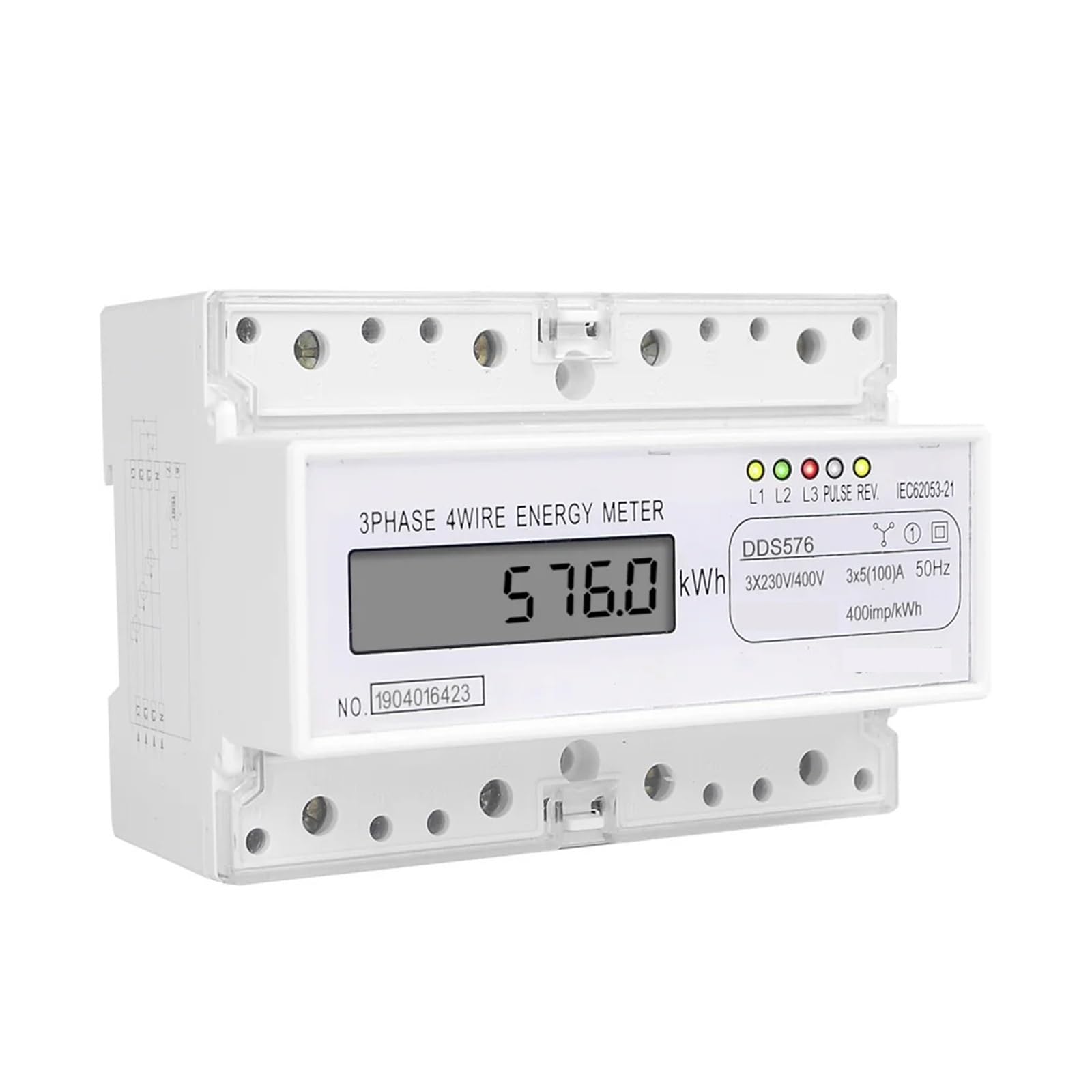 Contador de energía Digital Medidor de Electricidad Digital trifásico de 4 Cables Consumo de energía en kWh Montaje en riel DIN CA 380 V 400 V 100 A 50 Hz(Analog Type DDS576C)