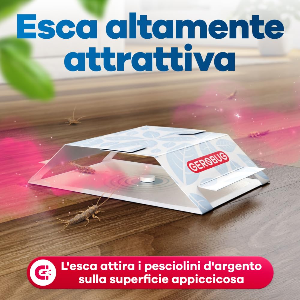 Trappola per pesciolini d'argento Gerobug 12 pezzi - Trappola collante con attrattivo atossico per il controllo delle infestazioni in tutti gli spazi abitativi - Trappola adesiva per pesciolini d'arge