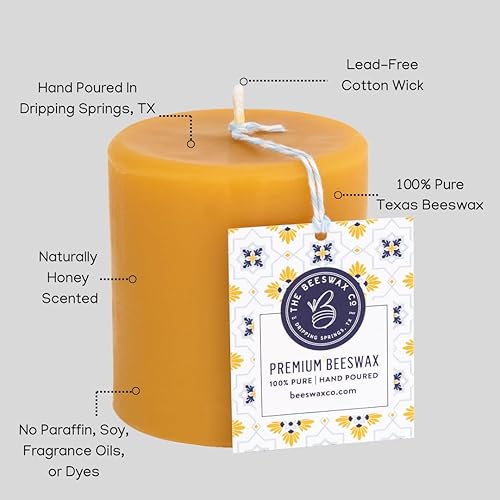 Miniatura 2 de The Beeswax Co - Vela de cera de abejas pilar aroma a miel natural de larga duración y ecológica mecha de algodón quema lenta cera de abejas
