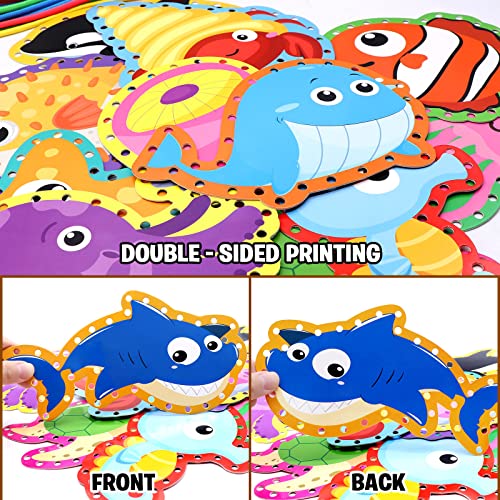 Sea Animals Lacing Cards Sewing Cards 12 Pack Shark Whale Ocean Theme Party Decor Double Sided Cardboard Lacing Playing Games For Kids Toddler Preschool Home Developing Imagination Education Supplies #TOP3