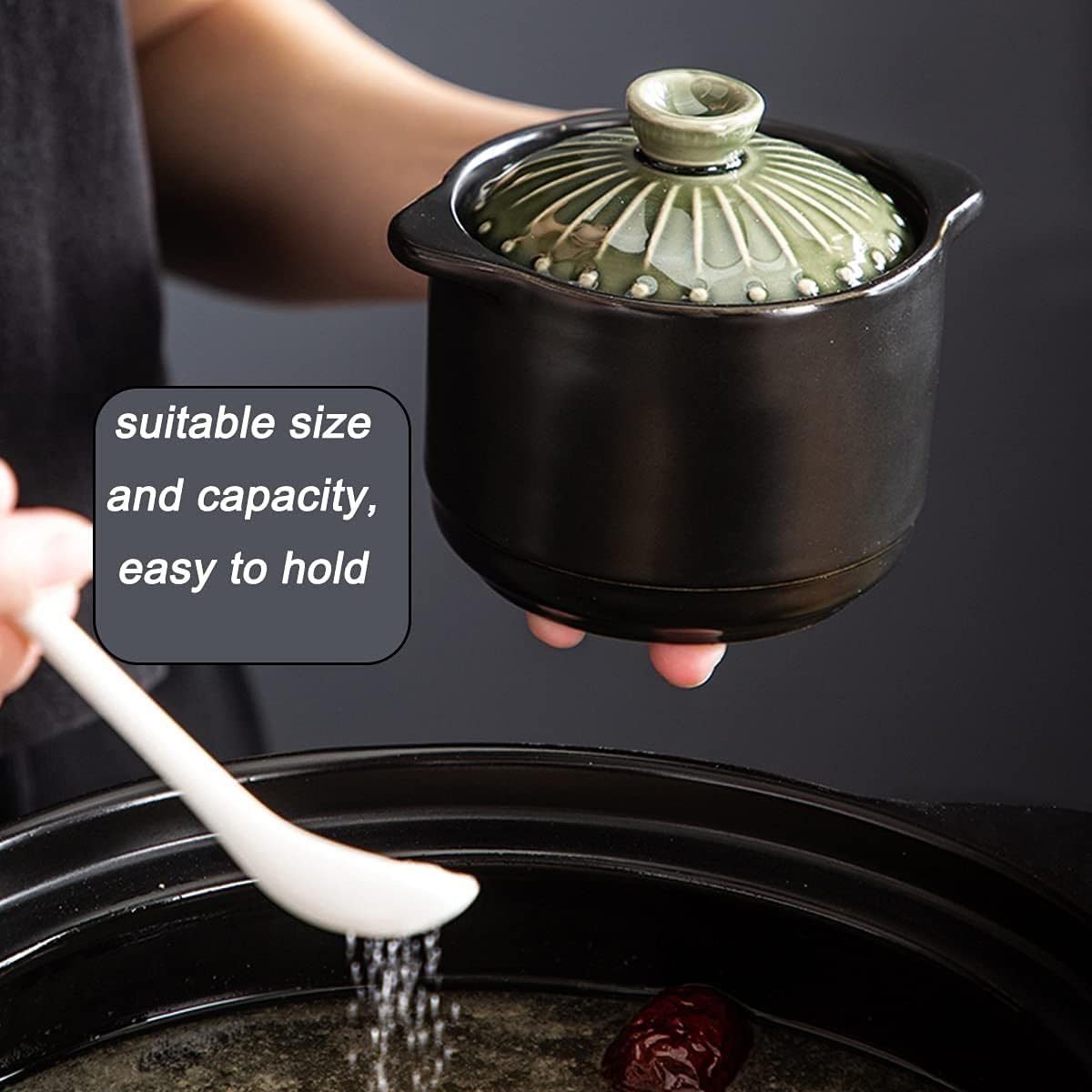 Tarro de especias, tarro de condimentos, caja de condimentos de cerámica con tapas de cucharas, botes para sal, azúcar, 9,9 oz, juego de 3