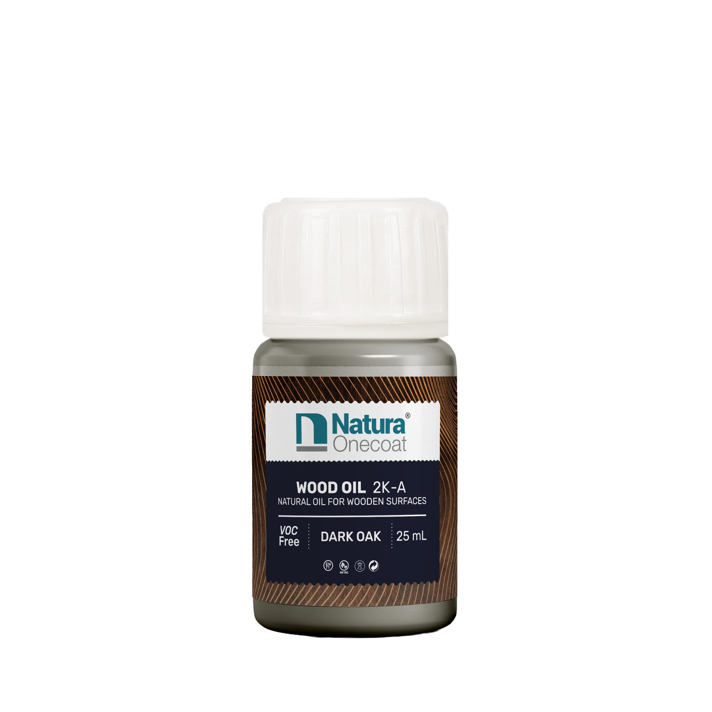 Natura Onecoat Wood Stain Oil - Sample - 25 ml, Dark Oak – Natural Wood Finish for Interior Furniture & Floor - Linseed Wood Oil - Environmentally Friendly - Hard Wax Oil for Color Sampling-VOC-Free