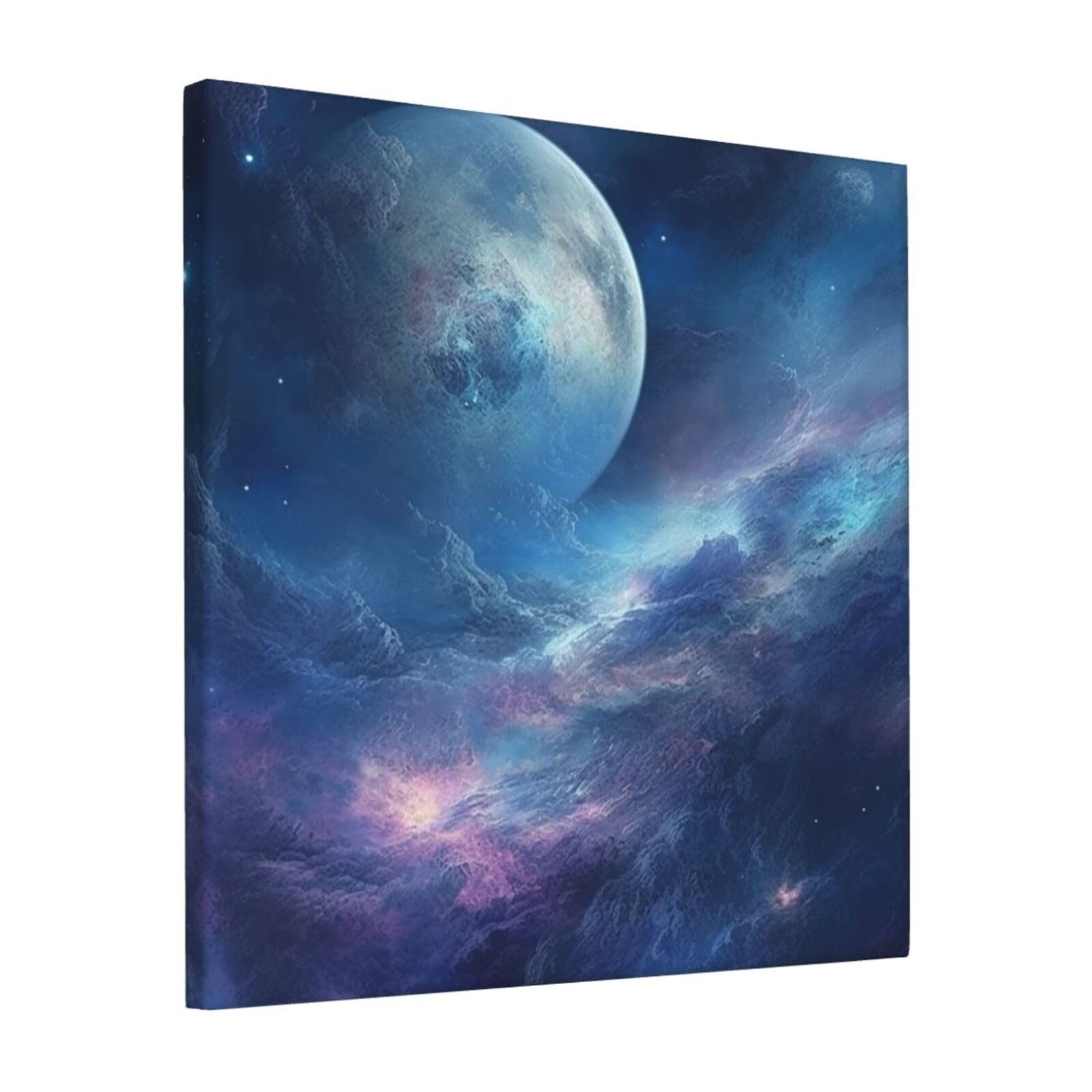 KLOPH Nebula and Moon Canvas Wall Art for Living Room 12"x12" Modern Artwork Painting for Bathroom Hanging Canvas Prints Aesthetic Wallart for Bedroom Kitchen Office Wall Decor