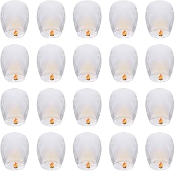 Set of 20 Sky Lanterns, Kongmei Lamps, Sky Lanterns Soaring in the Sky Lanterns, Hot Air Balloons Can Be Launched at Festivals White 20 Sheets White