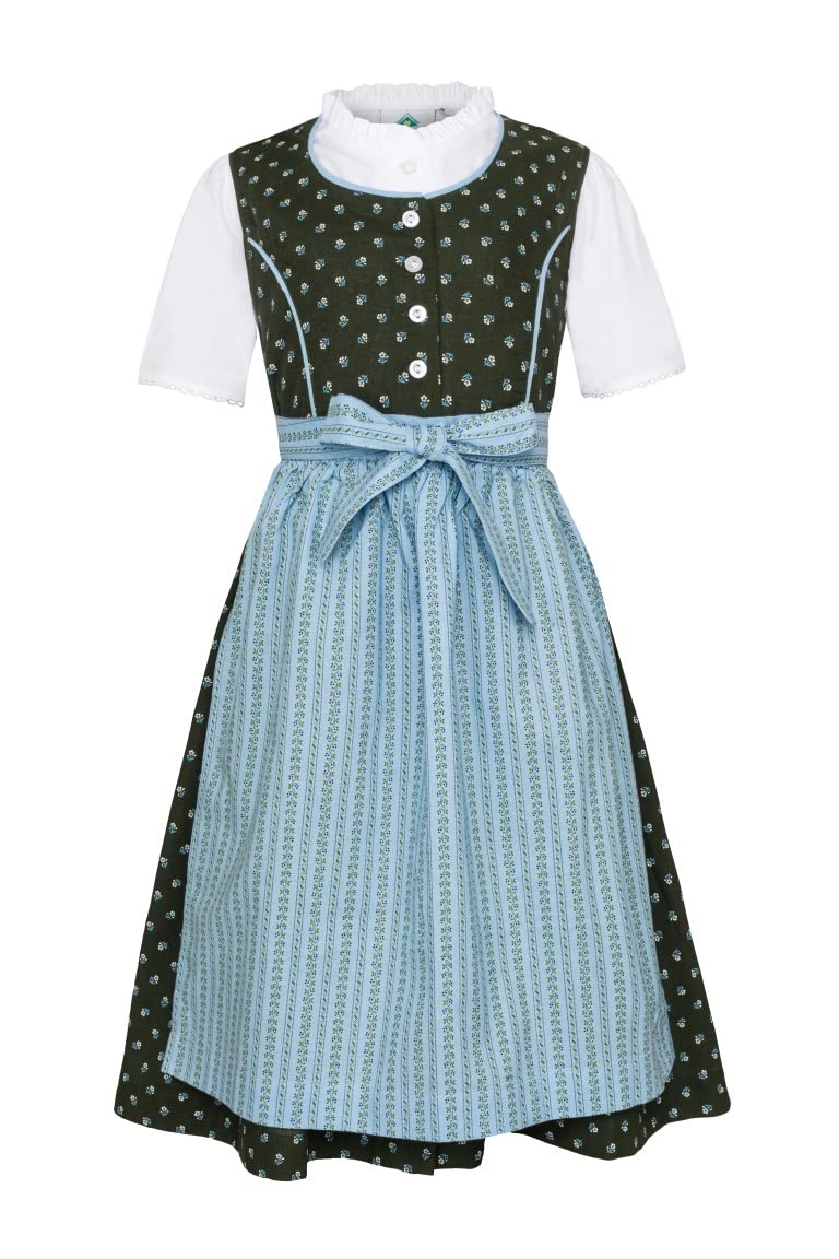 Isar-Trachten Dziecięcy Dirndl 3-cz. Sukienka Bluzka Fartuch dla dziewczynek Oktoberfest Kirchweih wesele Niedzielna wycieczka zielony/niebieski