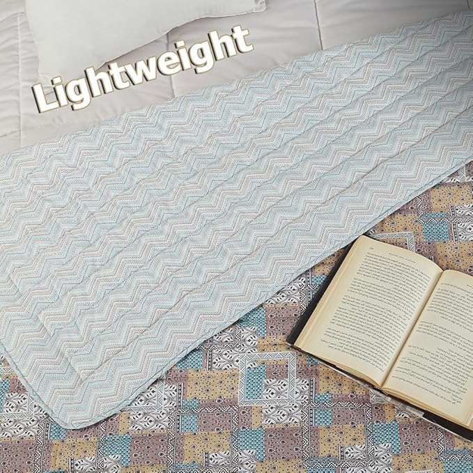 Image of SANMARINO Jaipuri Razai Single Bed Reversible Cotton Quilt | Traditional Ethnic Floral Print Dohar | Lightweight AC Comforter with Pure Cotton Filling | All-Season Blanket (Earthy Pastel Patchwork)