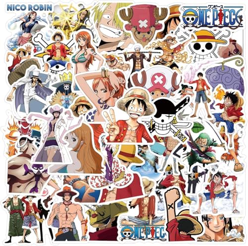 Image of 50pcs Cartoon Japanese Anime One Pice Stickers for Kids,Vinyl Waterproof One Pice Decal for Water Bottle Laptop Toy Sticker for DIY Decorate Bumper Phone Hard Hat Kids Teens Gifts