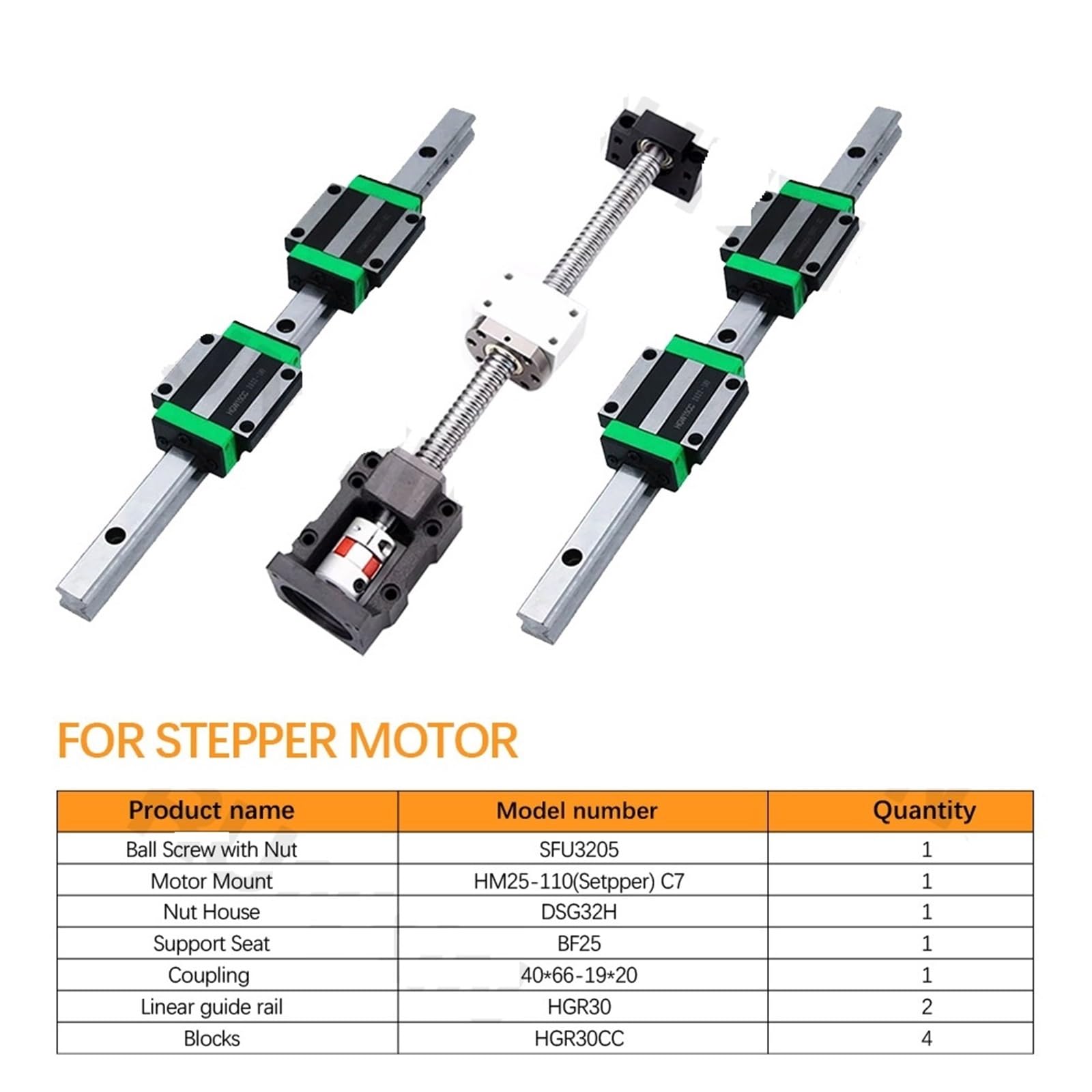 Metal Ball Screw nut end Processing SFU3205 Ball Screw Assembly L300-1000mm + 2pcs HGR30 Linear Guide Assembly + 4pcs HGW30CC Slide + HM25-110(750mm)