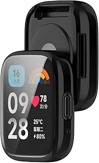 فكرة Fekra Silicone Case for Redmi Watch 3 Active/Redmi Watch 3 Lite Protection Shell Bracelet Replacement Strap Protective Cover (Black)