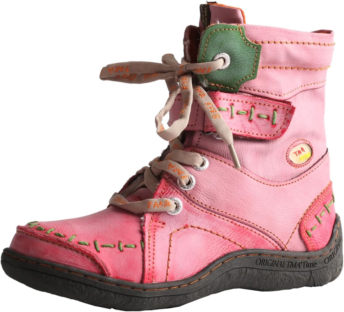 TMA EYES Women's Leather Ankle Boots Faux Fur Lined