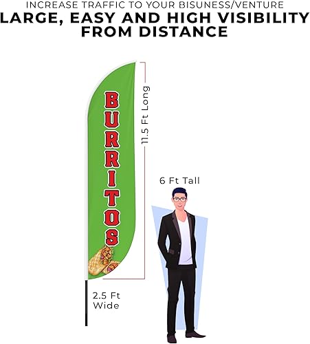 Miniatura 7 de DreamController - Bandera de 1 pluma para barbacoa (11.5 pies x 2.5 pies)  Bandera alta para publicidad de negocios al aire libre  Bandera de