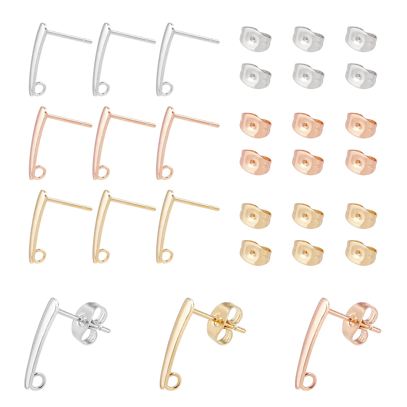 1 Paio Orecchini A Barra Lunga In Acciaio Inossidabile 316L, Lisci, Colore Oro, Ipoallergenici, Regalo - 3