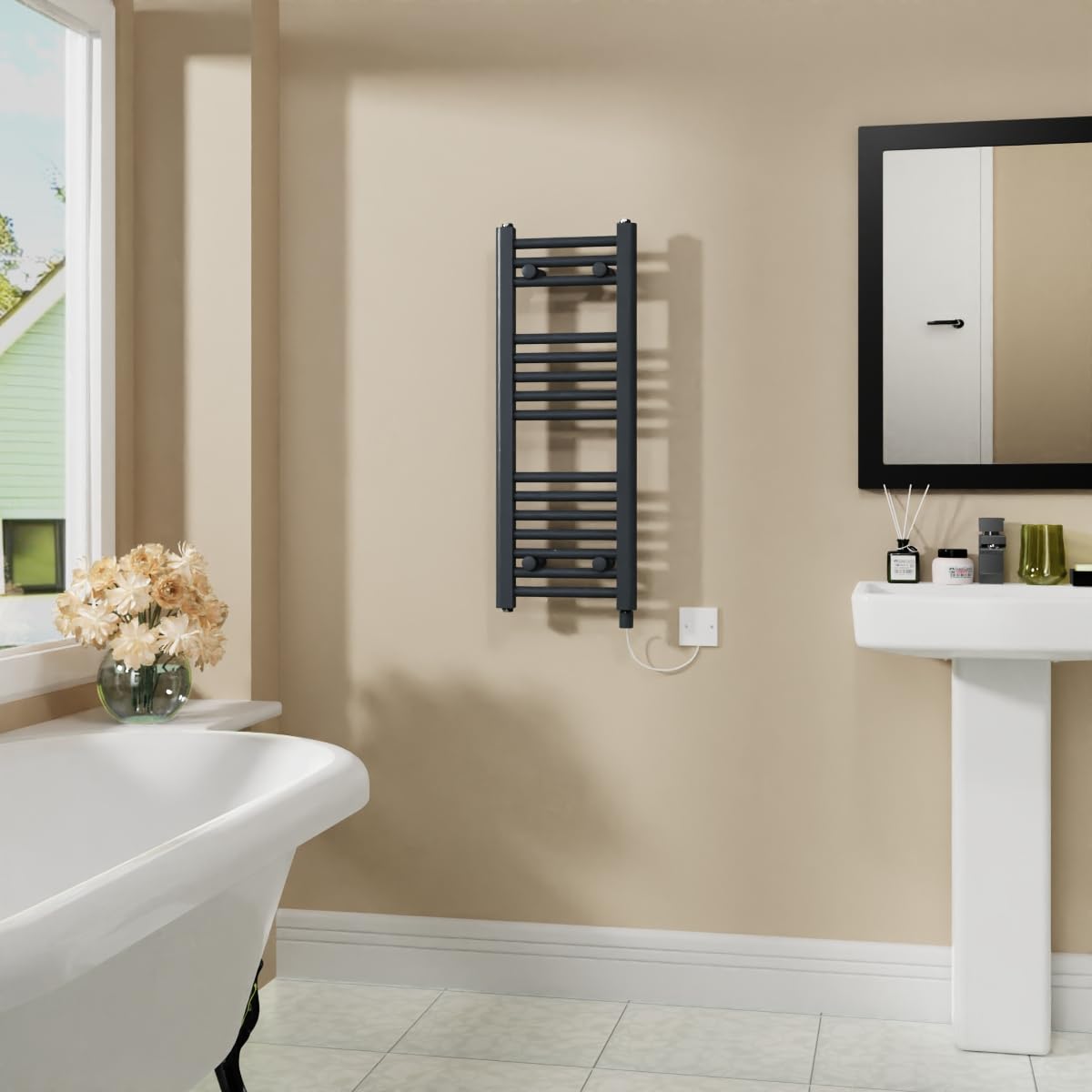 Warmehaus Anthracite 400W Electric Heated Towel Rail Radiator - 800X300mm