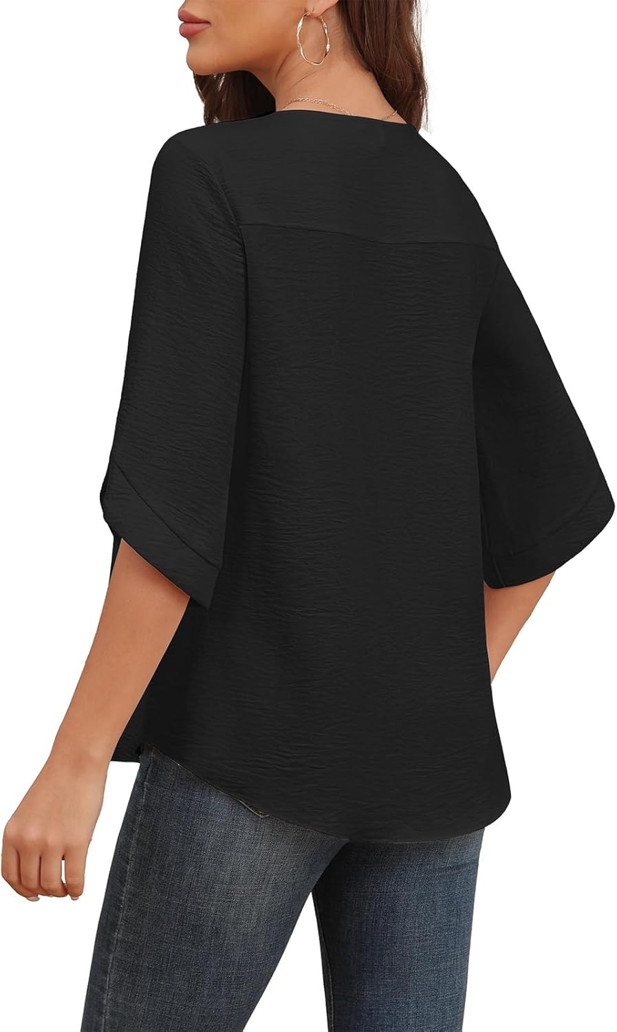 Askyes Women's 2026 Summer Chiffon Blouses Bell Short Sleeve Tshirts Casual Loose Flowy Dressy Work Tops for Leggings Blouse - Image 2