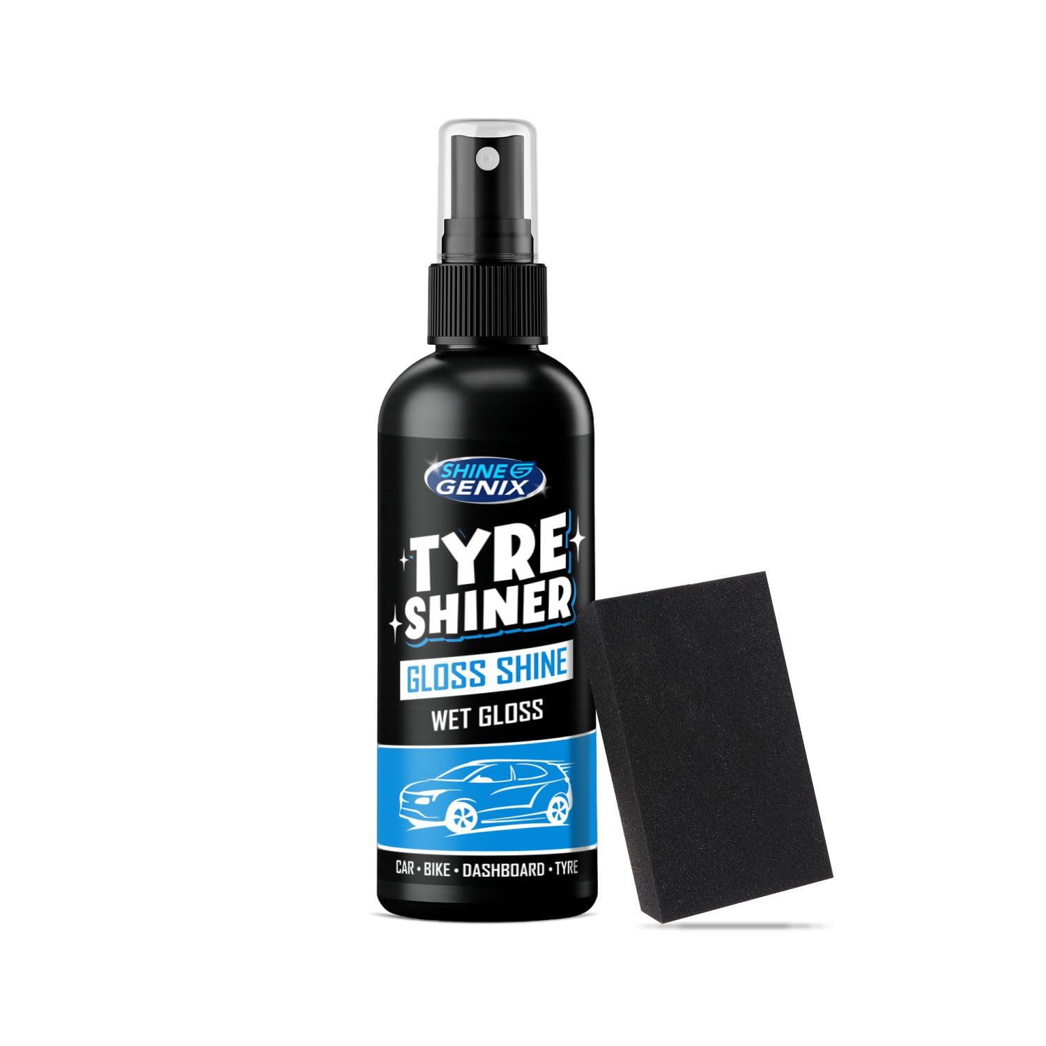 Shine Genix TYRE Shine Polish with Foam applicator pad for Cars & Bikes, Original Black Look, Long Lasting Results, for Rubber, Plastic Parts, Prevents Premature Ageing, Dullness, Non Greasy: 100mL-image-49