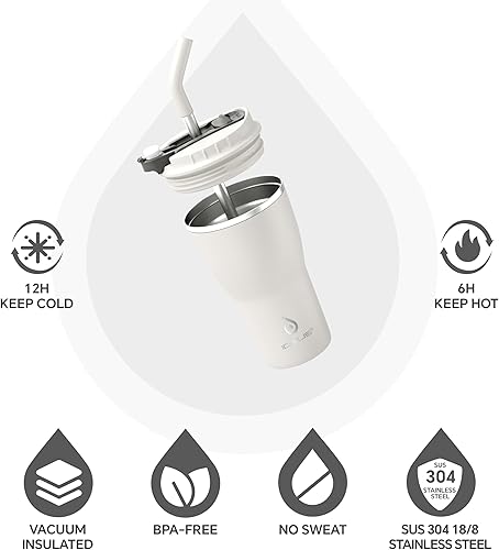 Miniatura 2 de Ideus - Vaso térmico con tapa y popote de 14 oz, vaso para café de viaje con aislamiento al vacío de doble pared a prueba de fugas de acero