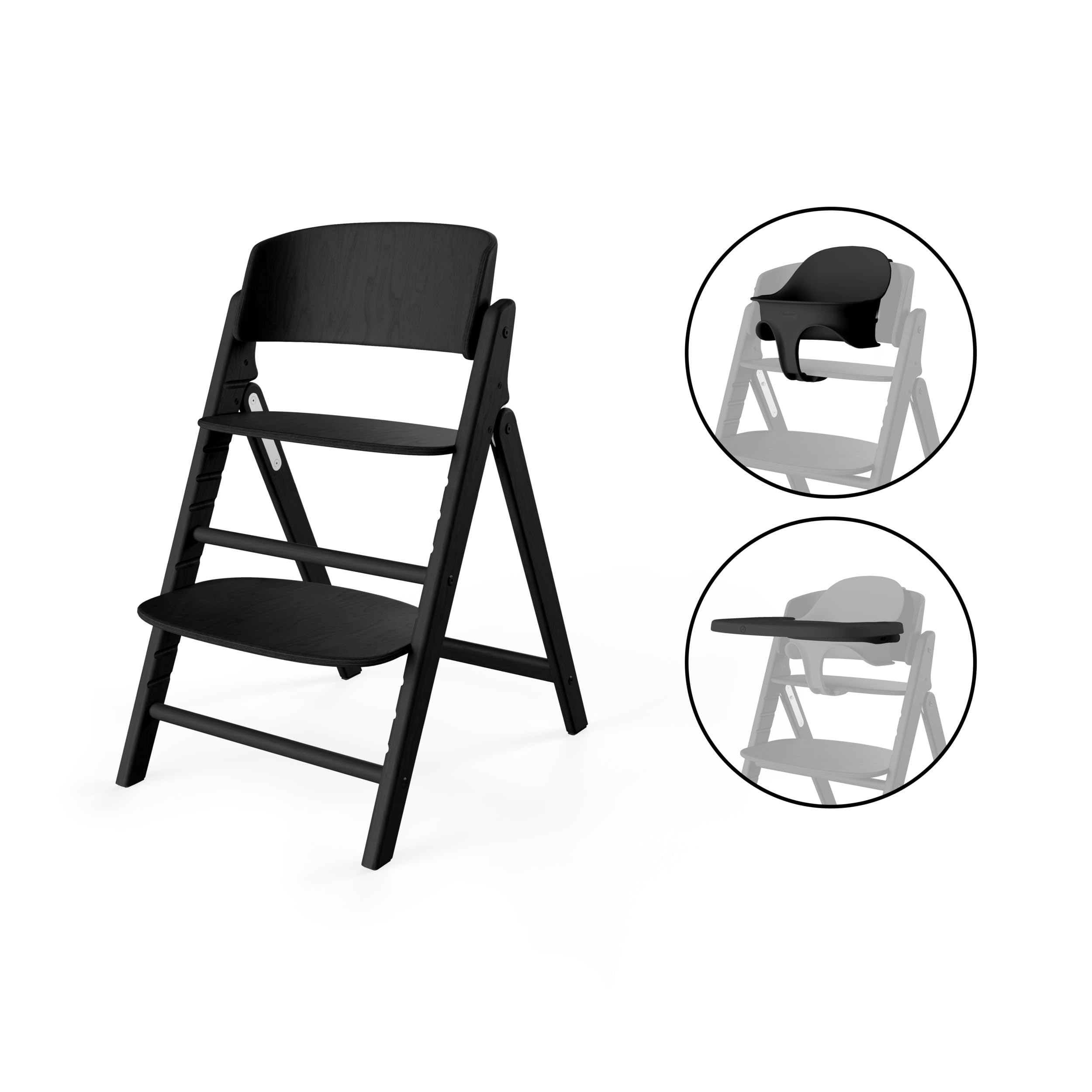 CYBEX Gold krzesełko do karmienia CLICK & FOLD Zestaw 3w1, Rośnie razem z dzieckiem, Może być używany od urodzenia przez osobne Złote Gniazdo Leżaczka, drewno bukowe/plastik, Stunning Black