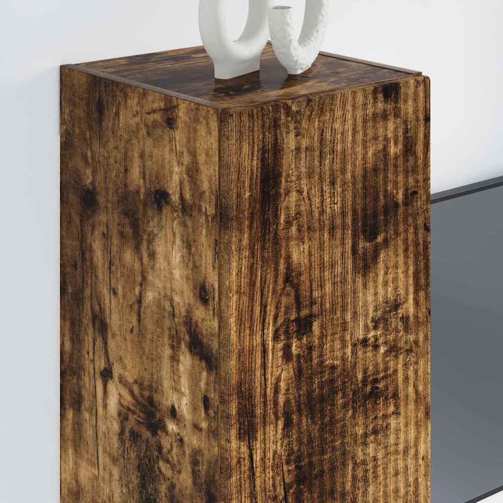 Set 2 Mobili TV da Parete RovereFumé Legno Ingegnerizzato | Consolle sospesa salvaspazio per il soggiorno con ante a ribalta e ripiani interni per organizzare i dispositivi.