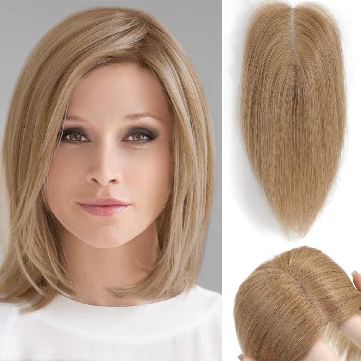 Molefi 5.5x5inch Hair Toppers for Women Real Human Hair Hair Toppers for Thinning Hair or Hair Loss Grey Hair, Short Blonde Toppers Hair Pieces for Women Large Base Hair Topper with Thick Hair