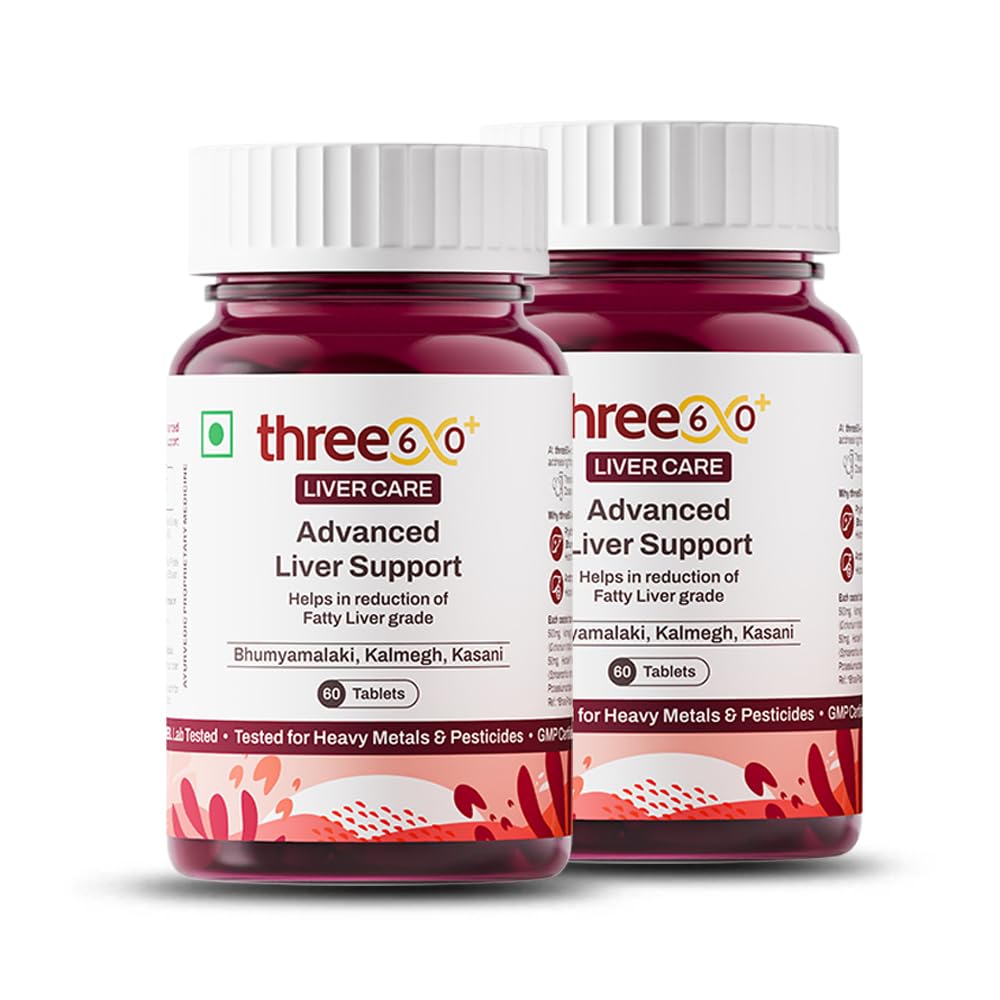 three60+ Advanced Liver Support Tablets | Daily Liver Detox & Fatty Liver Care | Clinically Proven Formula with Bhumiamalaki, Kalmegh & Kasani | Supports Liver Health & Alcohol Detox | 30 Tablets (Pack of 2)-image-21