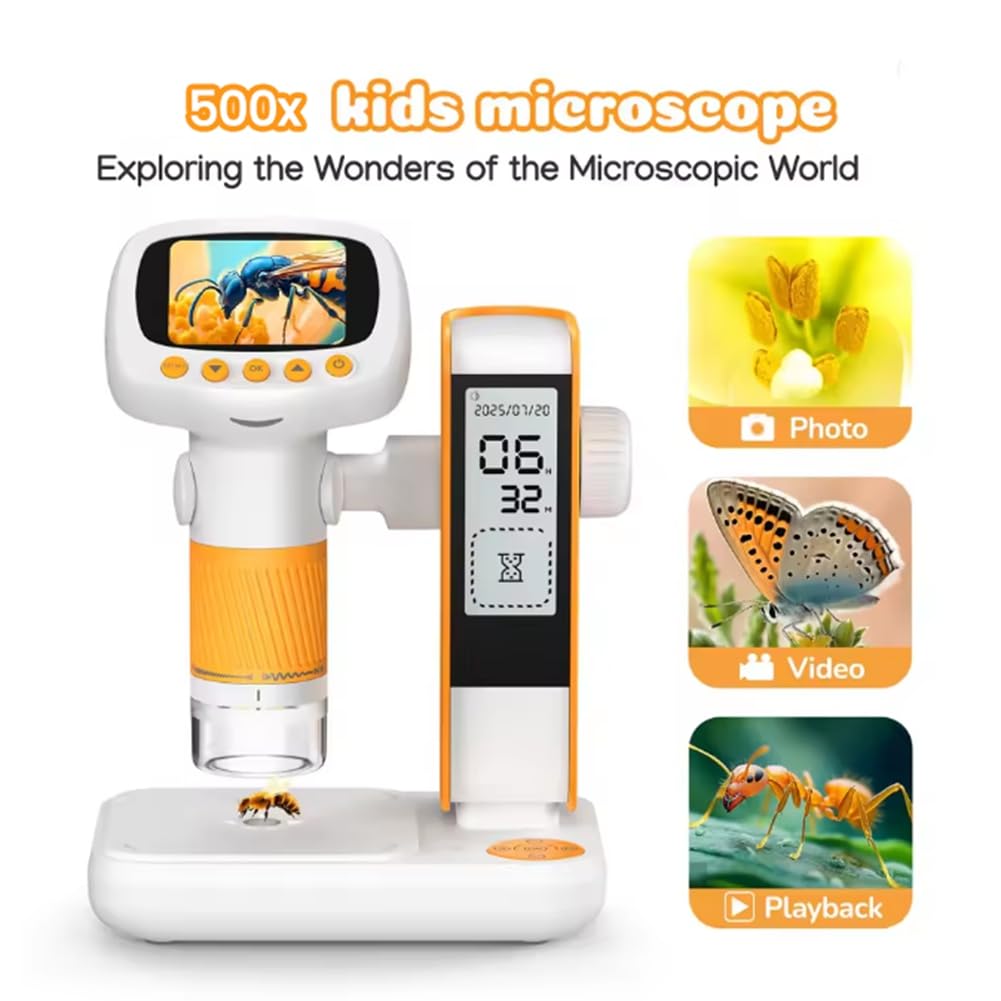 Microscopio Portatile per Bambini, Microscopio con Supporto per Bambini, Giocattolo, Regalo Educativo per Studenti