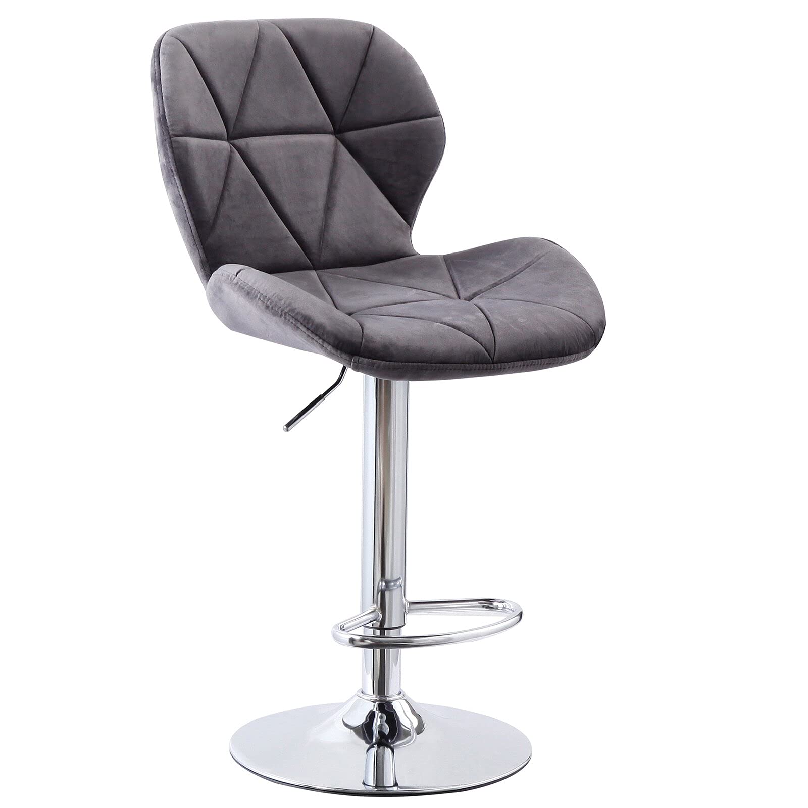 Finch Fox Diamond and Ormond Style Bar Stool with Backrest, Adjustable Gas Lift on Chrome Swivel Base and Footrest for Breakfast Bar, Kitchen, Counter and Home Velvet Dark Grey Color-image-11
