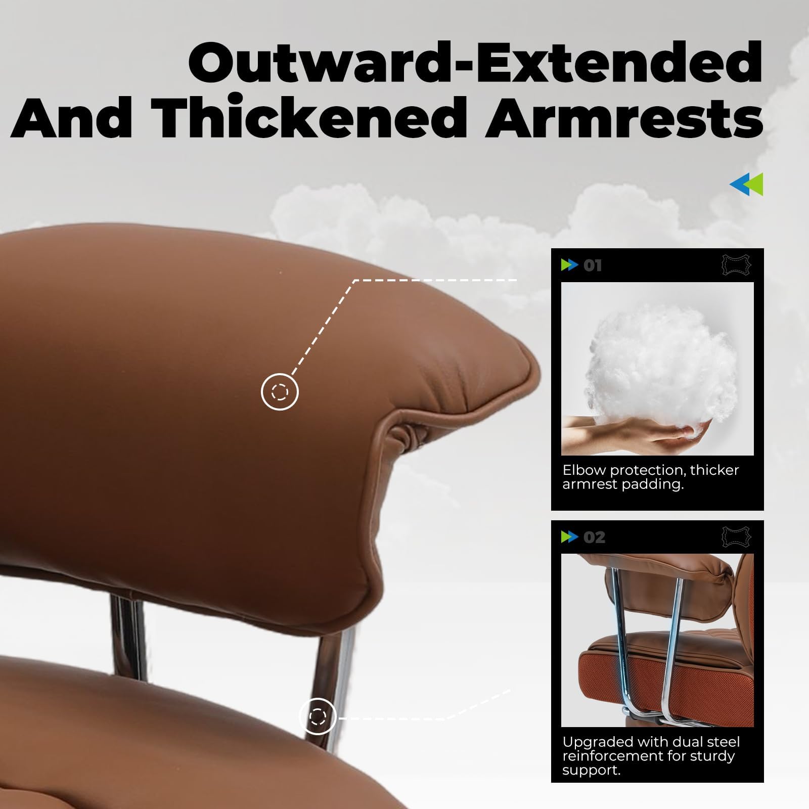 COMHOMA Big and Tall Gaming Chair with Pocket Spring Lumbar Support, Ergonomic Office Chair with Footrest, Executive Desk Chair with Outward Fixed Soft Armrests, Computer Chair with High Back,: Light Brown