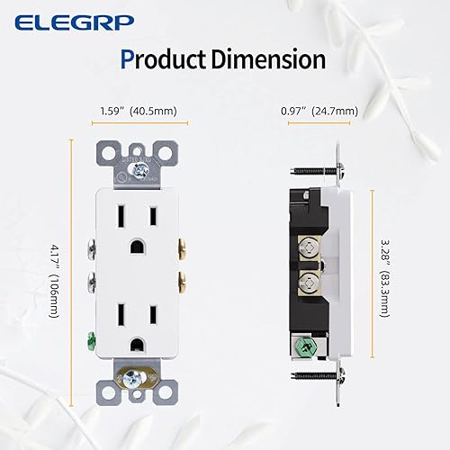 Miniatura 5 de ELEGRP Receptáculo decorador, toma de pared eléctrica estándar de 15 A 125 V, 2 polos y 3 cables, resistente a manipulaciones, NEMA 5-15R, toma de
