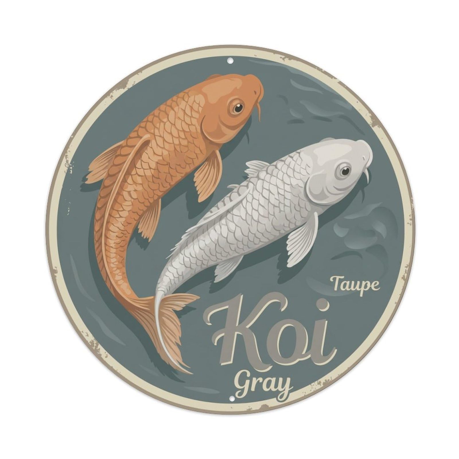 Koi Fish Taupe Gray Waters Neutral Muted Sophisticated Calm Metal Tin Sign