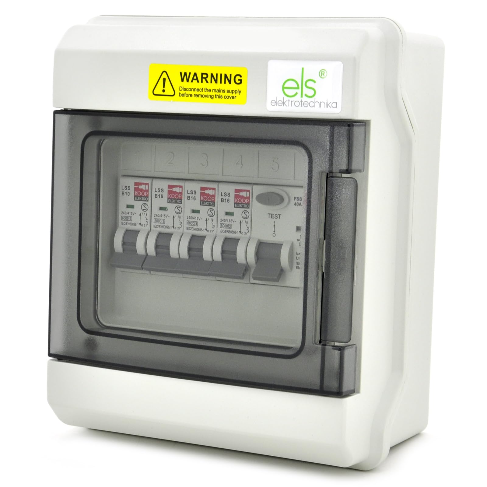 ELS Elektrotechnika Feuchtraum Verteilerkasten IP66 Aufputz | 6 Module Sicherungskasten Vormontiert mit FI-Schutzschalter & 4x LS (1xB10/3xB16) Typ A - UV-Beständig Outdoor