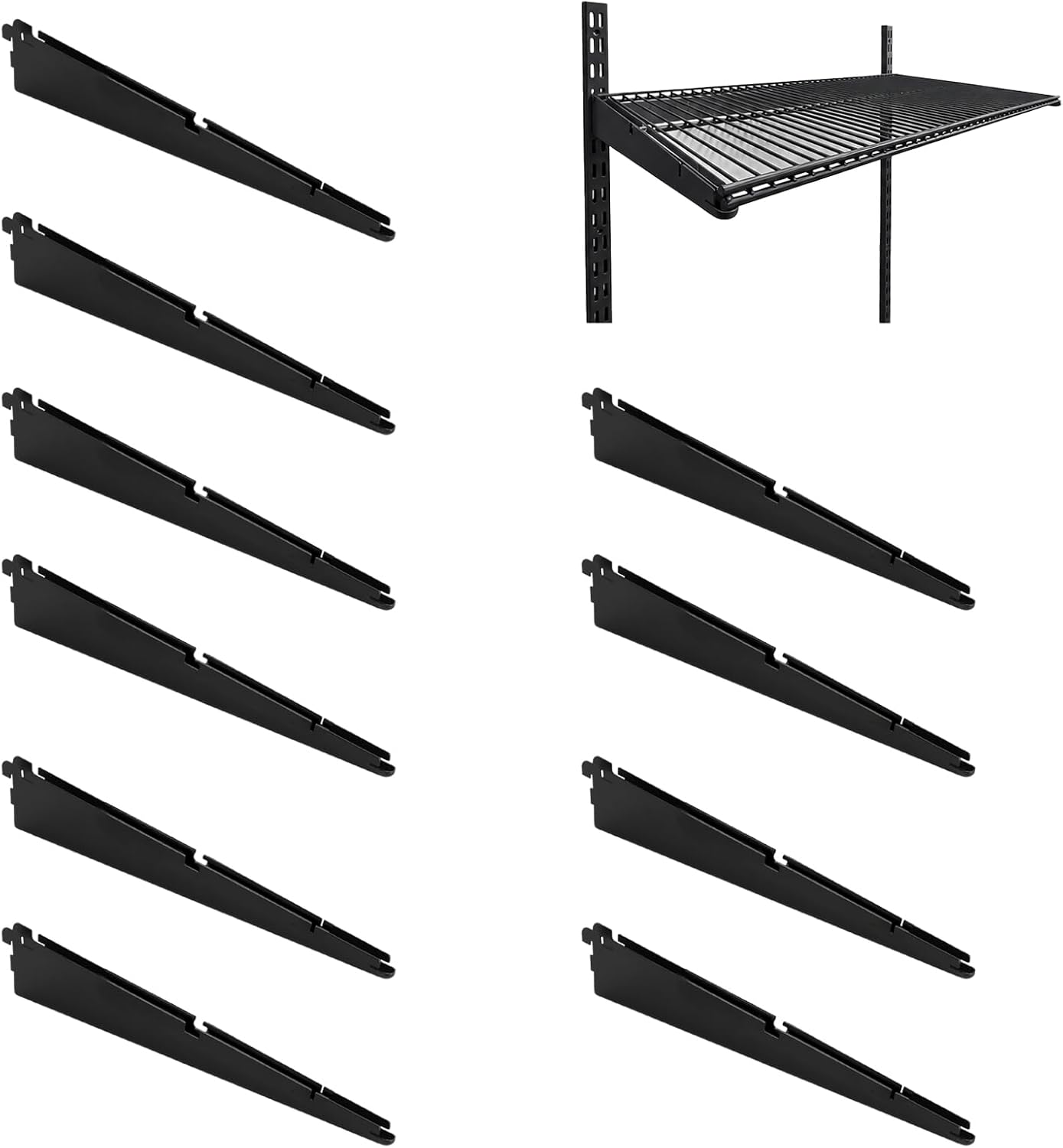 13-Inch Double-Track Wire Shelf Brackets, 10 Pack – Heavy-Duty Metal Shelving Supports for Twin-Track Wall Systems, Compatible with Wire Shelving and Wood Shelves, Black