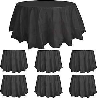 6 x schwarze Einweg-Tischdecken aus PEVA-Kunststoff, rund, wasserdicht, bis zu 1,8 m, für Partys, Geburtstage, Abendessen