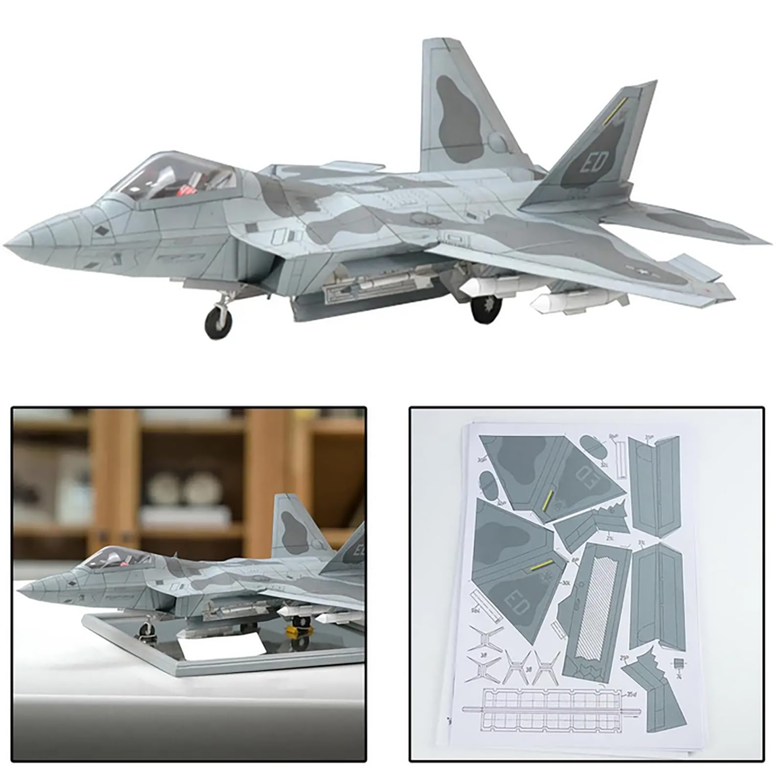 MOOKEENONE 1:33 US F-22 Fighter Raptor Military Fighter Aircraft Paper Model Simulation Collection Display (Unassembled Kit)