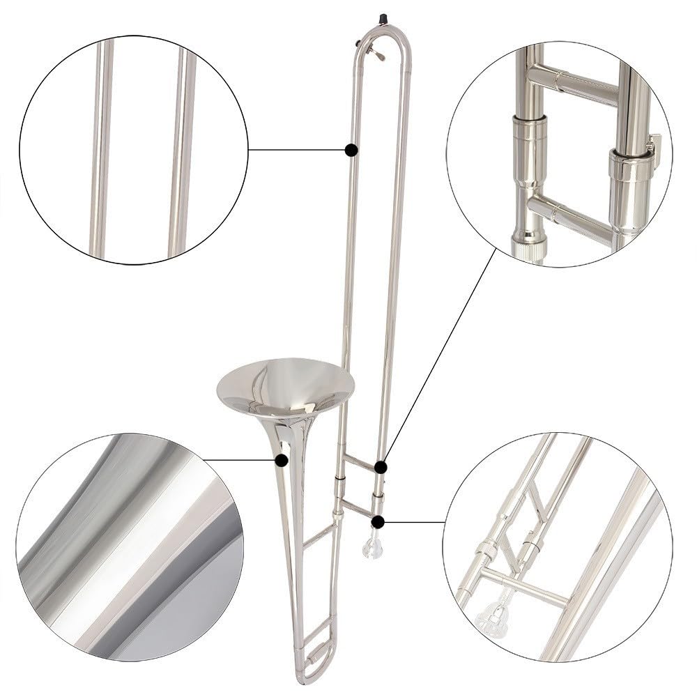 Emajor B-alto Trombón, Instrumento Musical Trombón Banda Profesional Latón, con Estuche (Blanco)