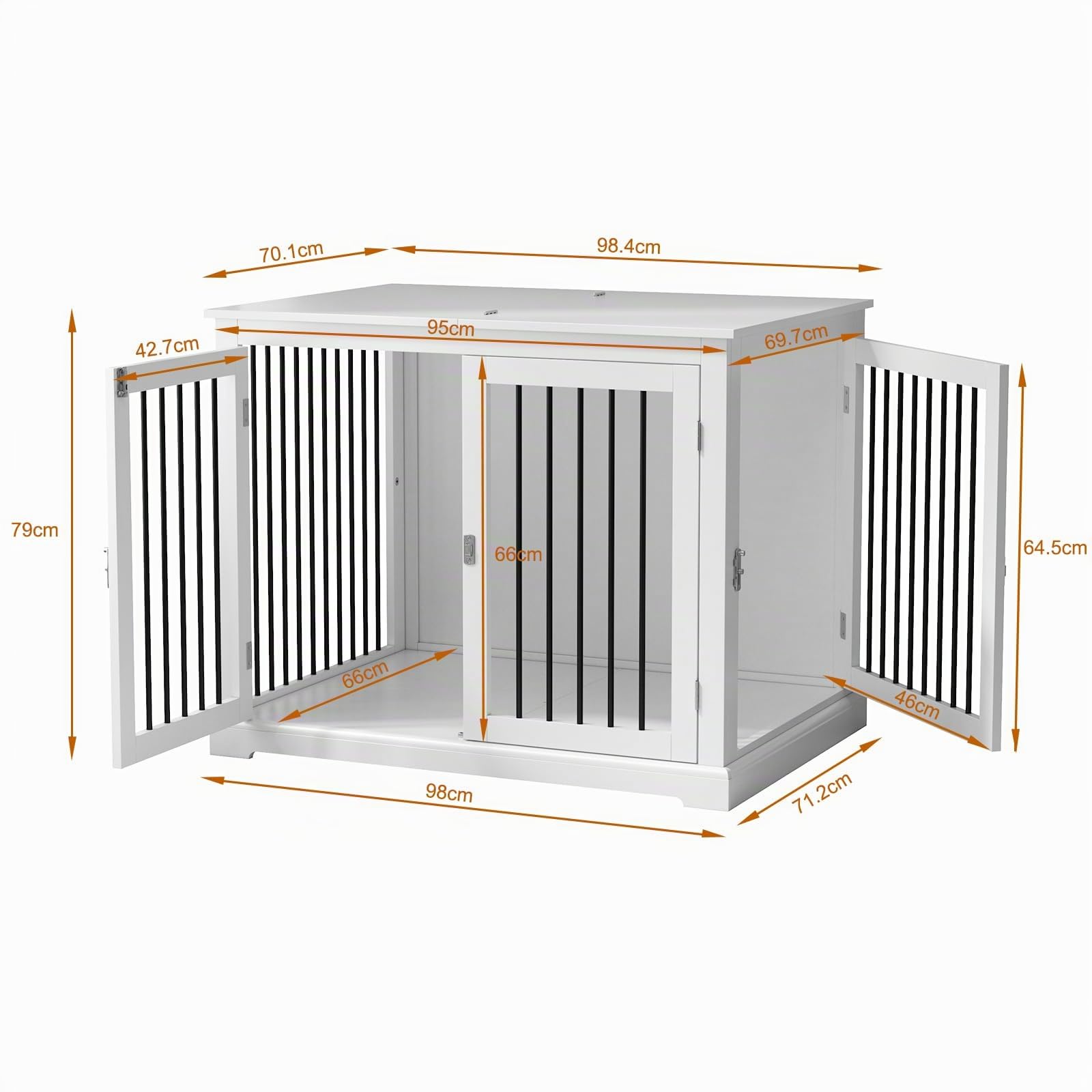 HOLTICO Mueble Jaula para Perros Grandes,Tapa Abatible,Tubos de Metal Antimordeduras,Doble Puerta,Incluye Cojín,Interiores,Mesa Auxiliar Salón,98x71.2x79cm,Blanco
