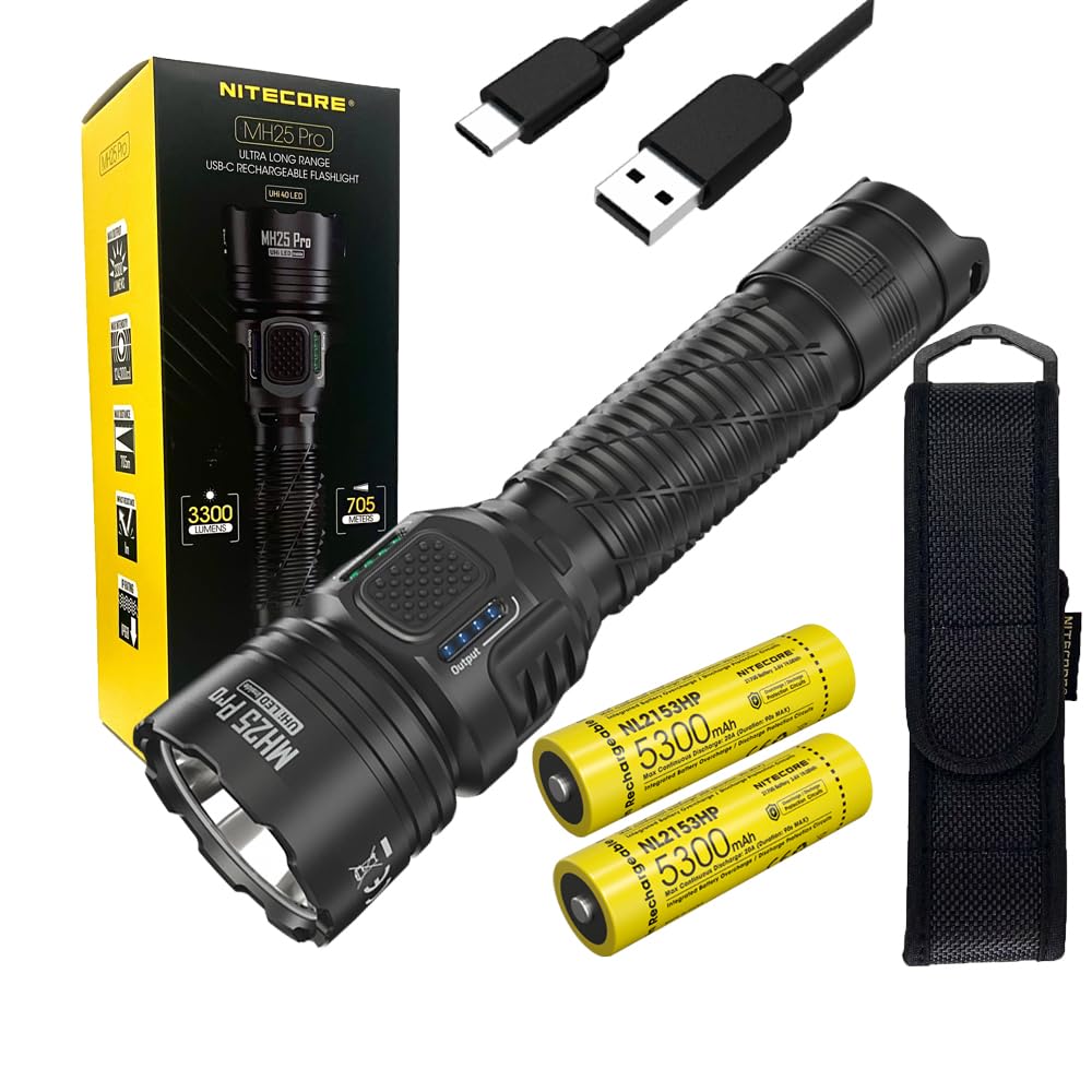 Nitecore MH25 PRO Multitask Hybrid Series Rechargeable Flashlight -3300 lumens w/Extra NL2153HP Batteries and Eco-Sensa USB Charging Cable