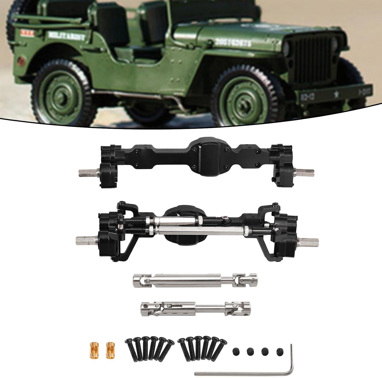 Front and Rear Axle Set Metal Front Rear Axle Assembly Set RC Car Axles for C8815 RC Car Model 1/10 DIY Accessory, Black