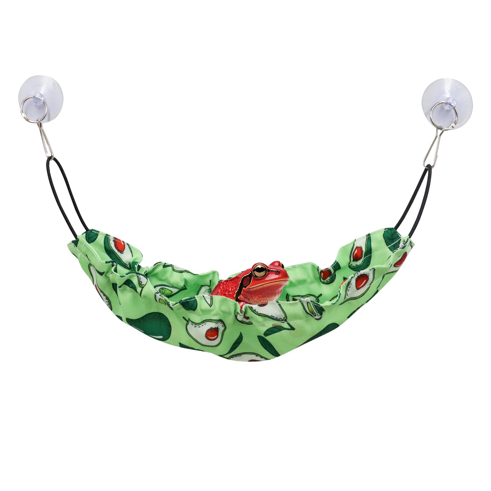 MinrzPet Avocado Print Frog Hammock – Stretchable Terrarium Lounger with Suction Cups for Tree Frogs, Crested Geckos & Small Reptiles | Habitat Decor with Elastic Bands