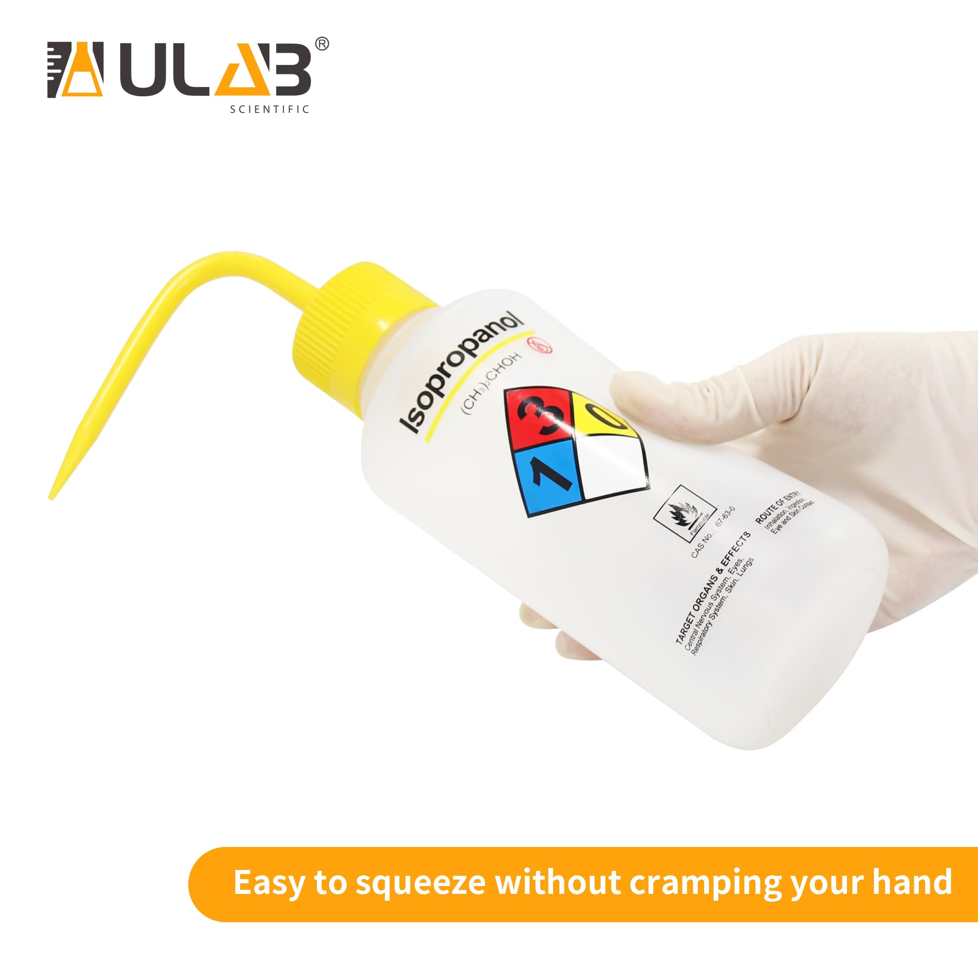 ULAB Scientific UWB1001 - Juego de botellas de lavado de seguridad (acetona, alcohol etílico, metanol, isopropanol, agua destilada, hipocloruro de sodio, 500 ml, con tubo de drenaje)