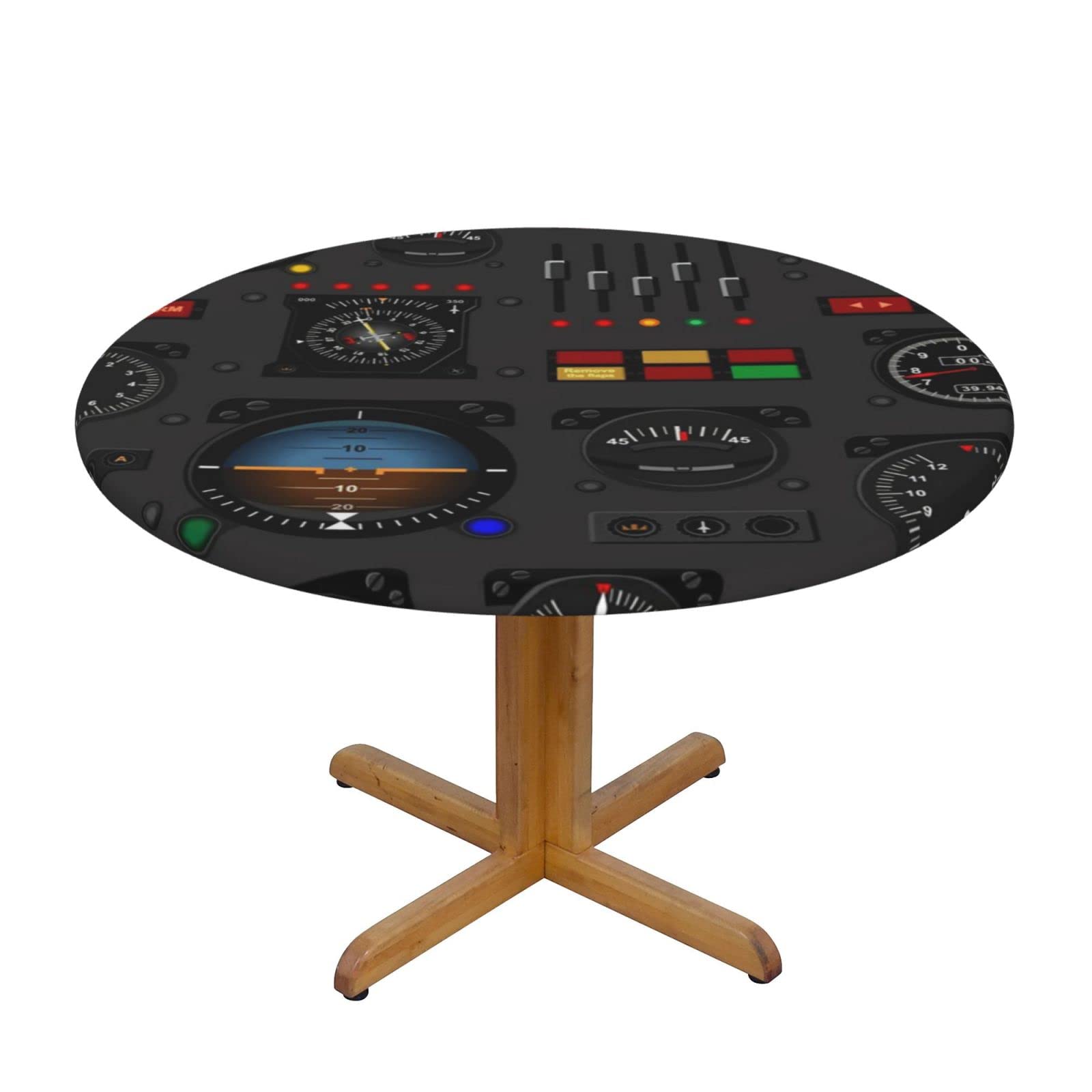 Lsjuee Round Fitted Tablecloth 45-50in Elastic Edged Table Cloth for Kitchen Dining Party Home Decor - Airplane Instrument Panel Black