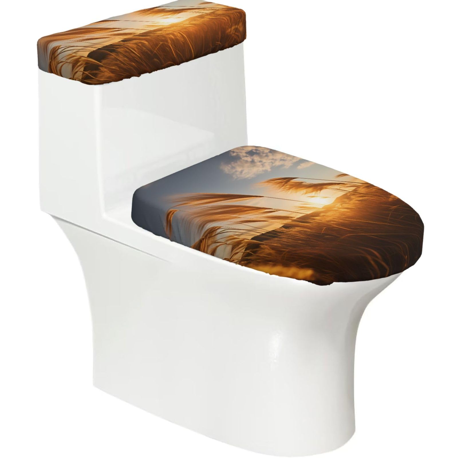 Mrowyc Black Reeds In The Wind Printed Toilet Seat Set - Set Of 2 - Universal Toilet Seat Cover - Housewarming Birthday Christmas Gift