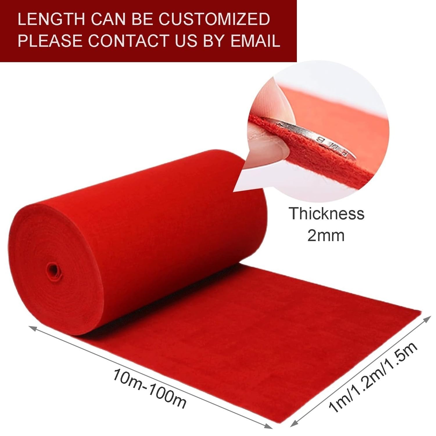 Rot Lang Teppich Läufer Hochzeit Gangteppich Große Rolle Bankett Empfangsteppich Polyester -Breite 1m/1.2m/1.5m für Außen und Innen(1.5x50m)