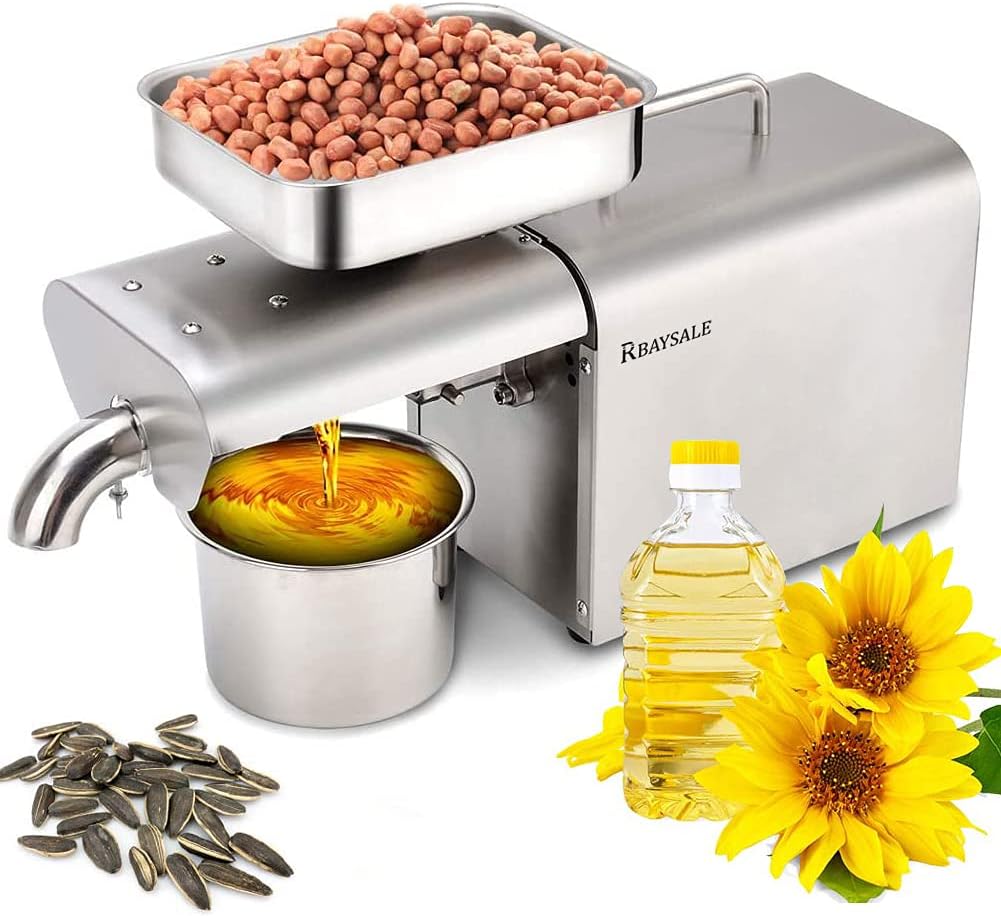 RBAYSALE Oil Press Machine 500W Electric Oil Extractor Machine Expeller Stainless Steel Oil Presser with High Pressing Speed Automatic Pressing Avocado Coconut Olive Flax Peanut Castor Hemp Nuts Seed
