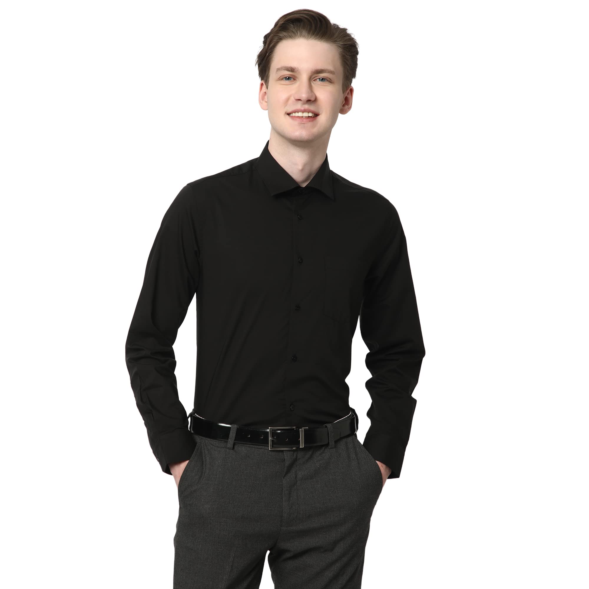 CotstyleMen's Shirts Black Colour Luthai Supima Mercerised Cotton Fabric Full Sleeve Coller Neck Solid Design Hip Length Slim Fit Men's Formal's Shirt's Pack of 1