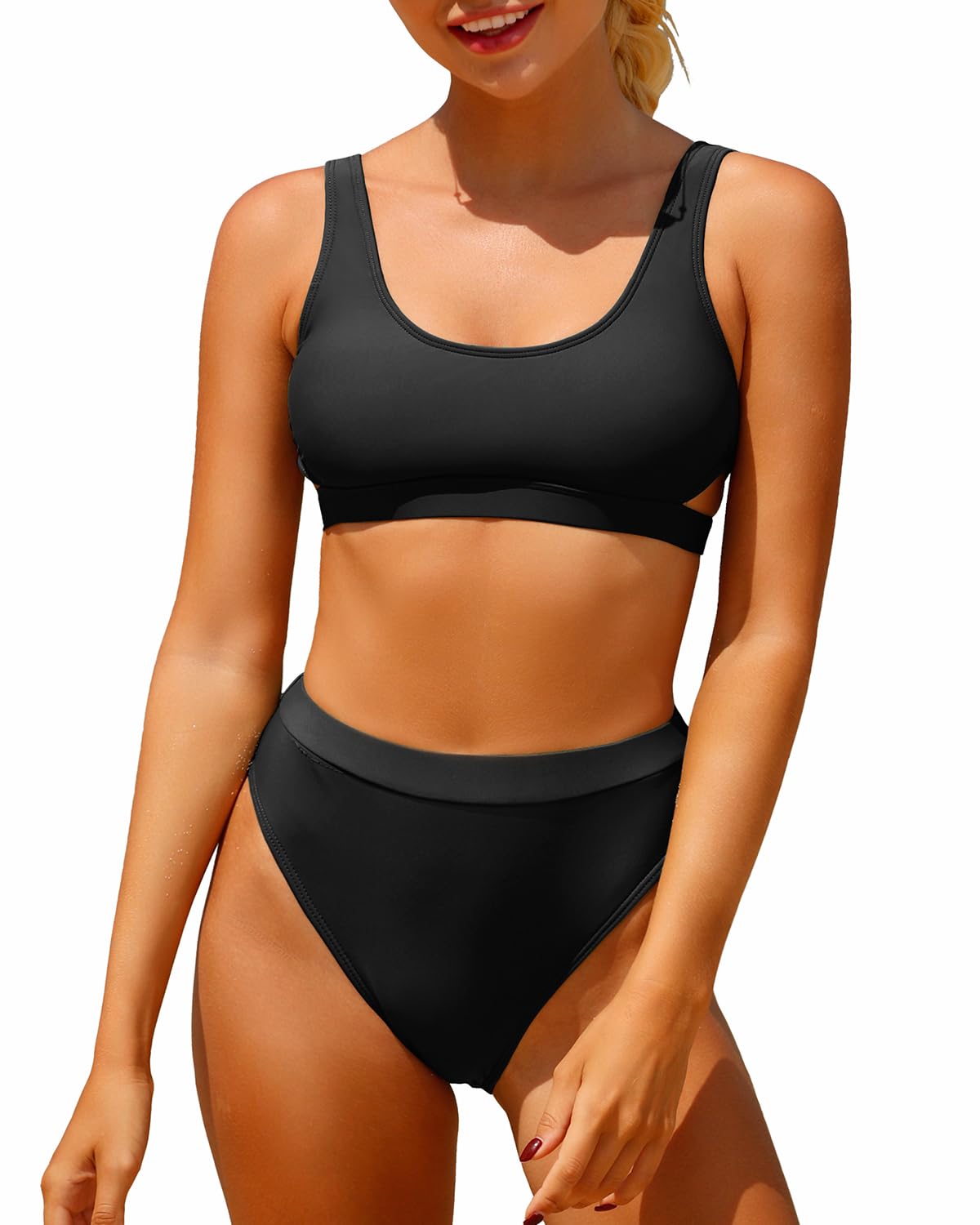 HolipickTwo Piece Bikini Sets for Women High Waisted Bikini Sport Swimsuit High Cut Bathing Suit