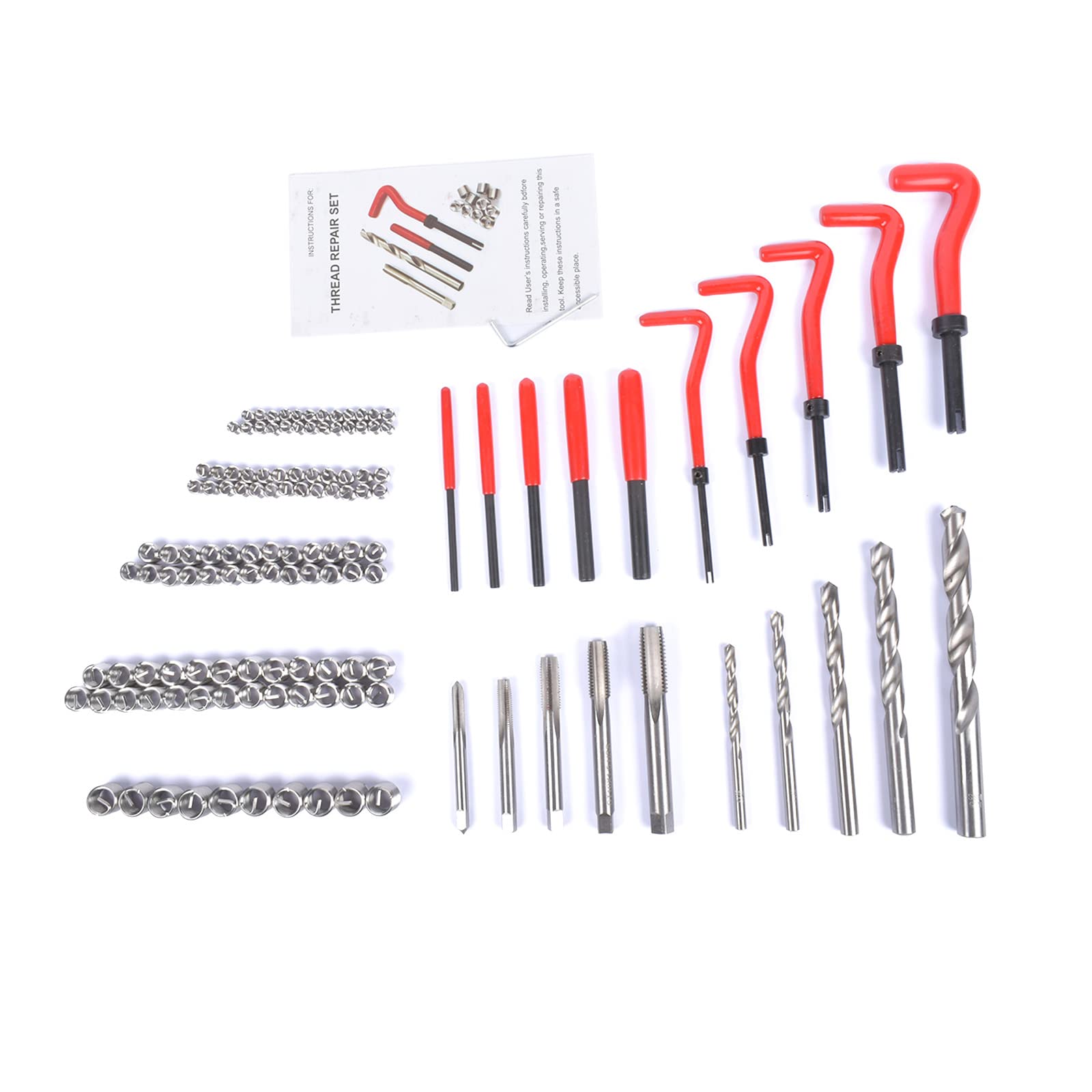 Bisenya Juego de reparación de roscas, 131 piezas, herramientas de reparación de roscas, M5, M6, M8, M10, M12, rosca roja
