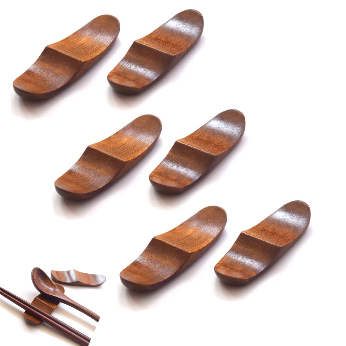 Wooden Spoon Chopstick Rest Set, Sushi Chopsticks Holder, Table Fork Holder, Simple Wooden Chopstick Stand, Pillow Shape Chopstick Rest Stand for House Kitchen Tables Decoration Accessories 6PCS
