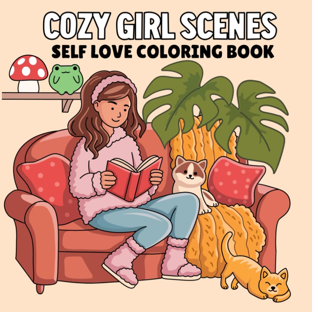 Cozy Girl Scenes: Self Love Coloring Book for Adults and Teens Featuring Hygge Moments and Everyday Activities